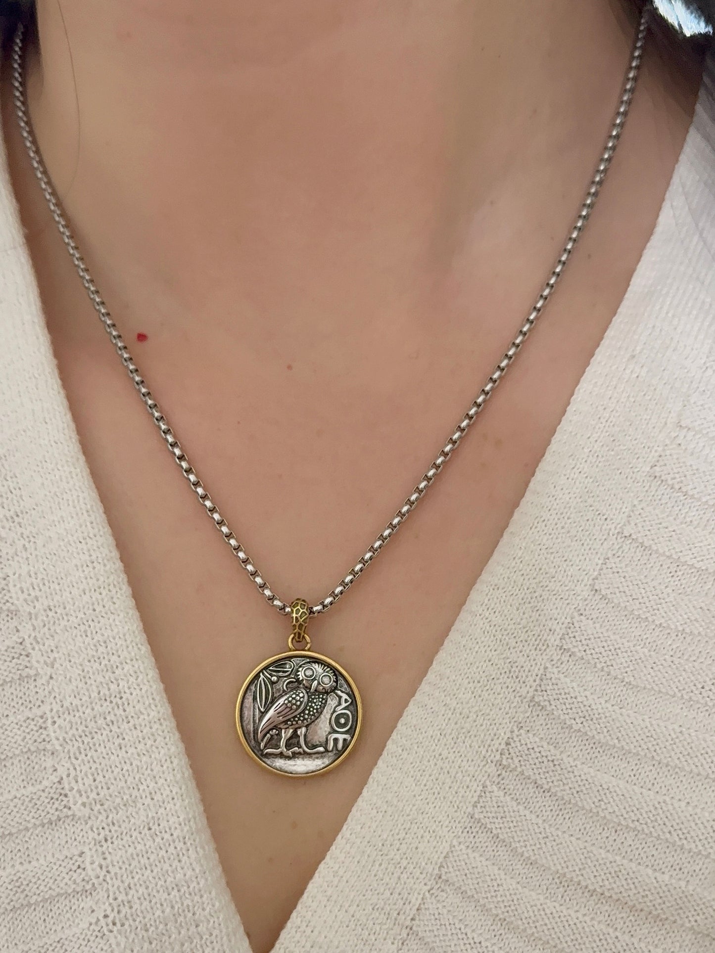 Antique owl coin necklace