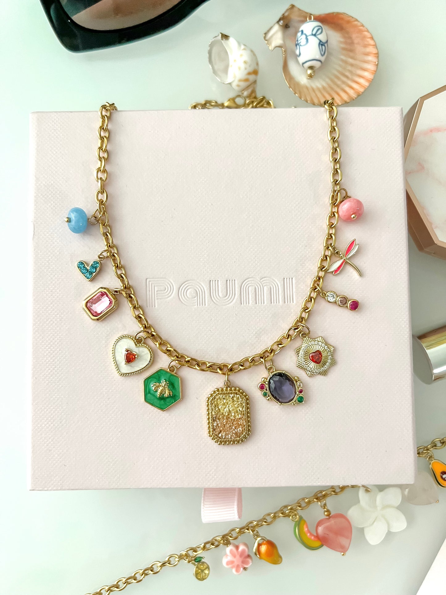 Sparkle pop color charms necklace