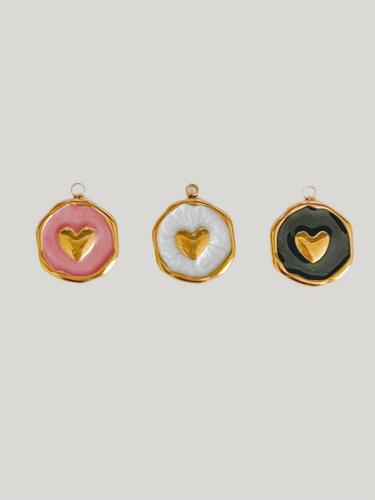 Enamel heart medallion charms