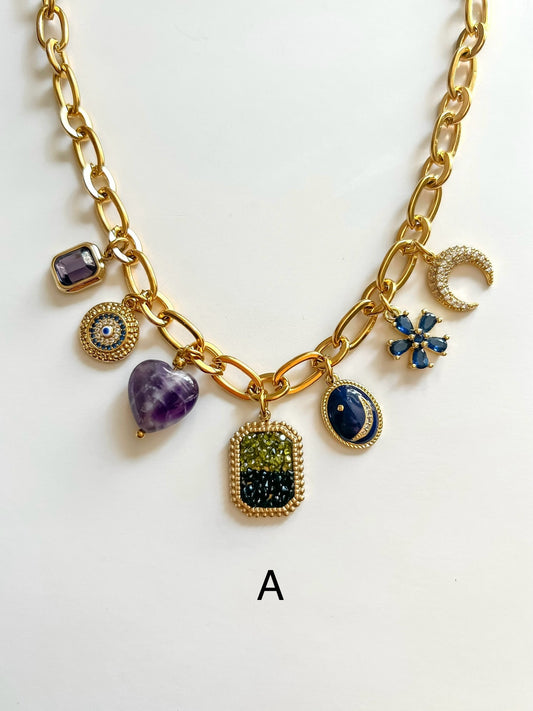 Indigo charms necklace