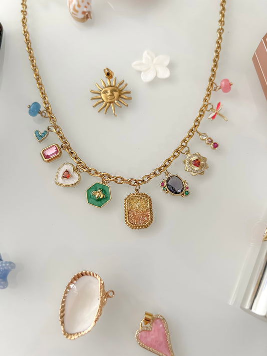 Sparkle pop color charms necklace