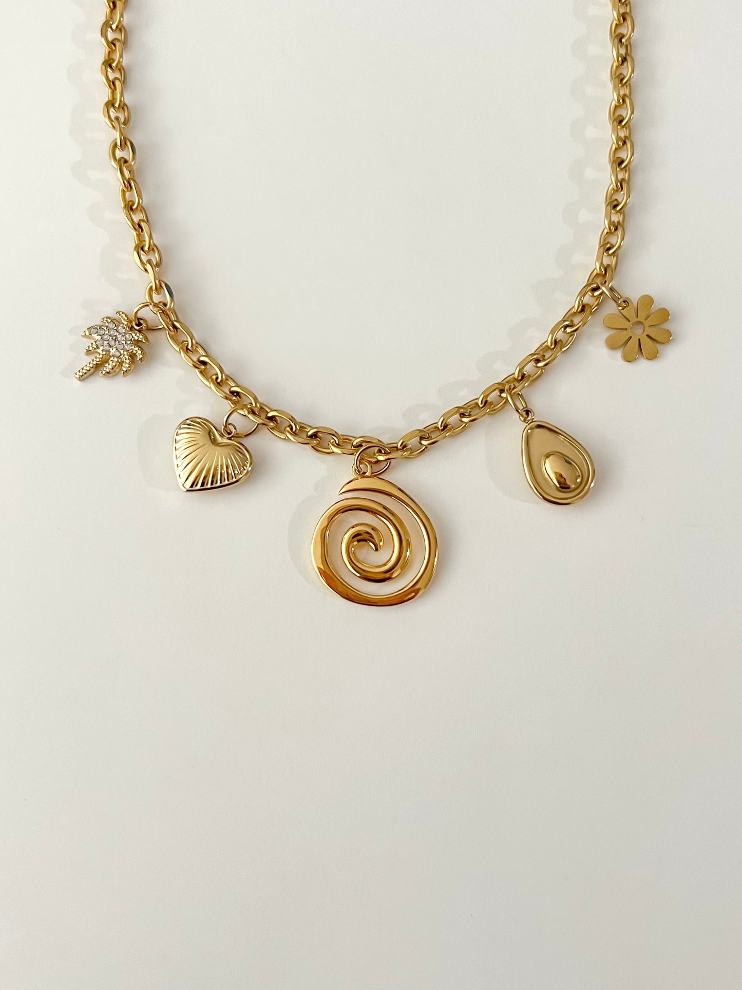 Spiral charms necklace